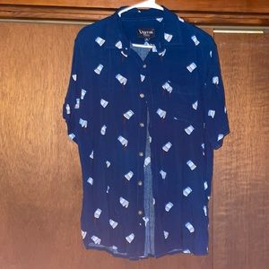 Diner Coffee Cup Print XL Short Sleeve Button Down